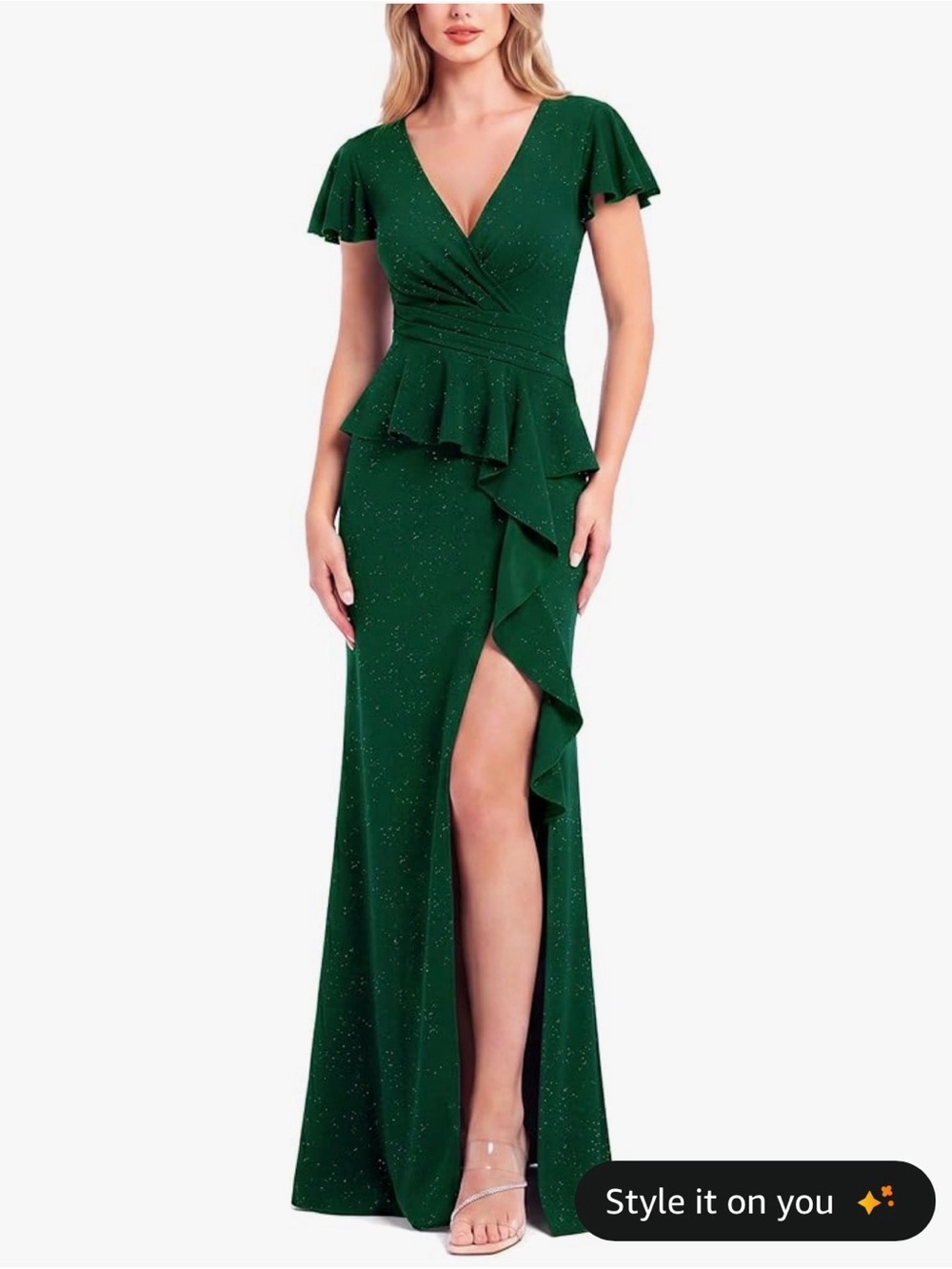Deep Green Ruffle V-Neck Maxi Dress